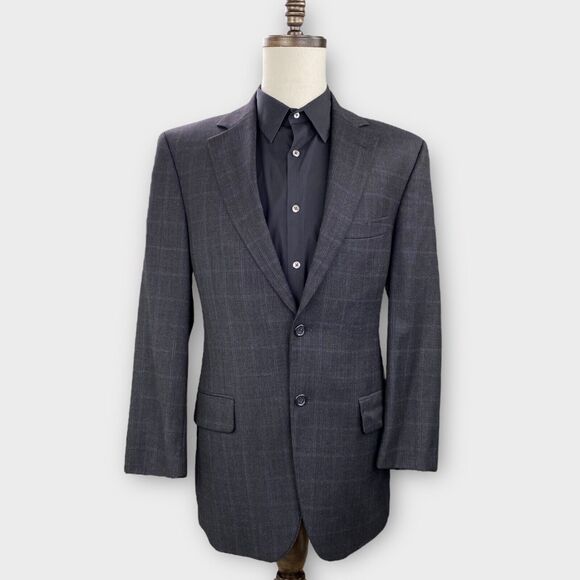 John W Nordstrom Loro Piana Suit Mens 40R 34x29 Windowpane Check Charcoal Wool - Picture 2 of 16